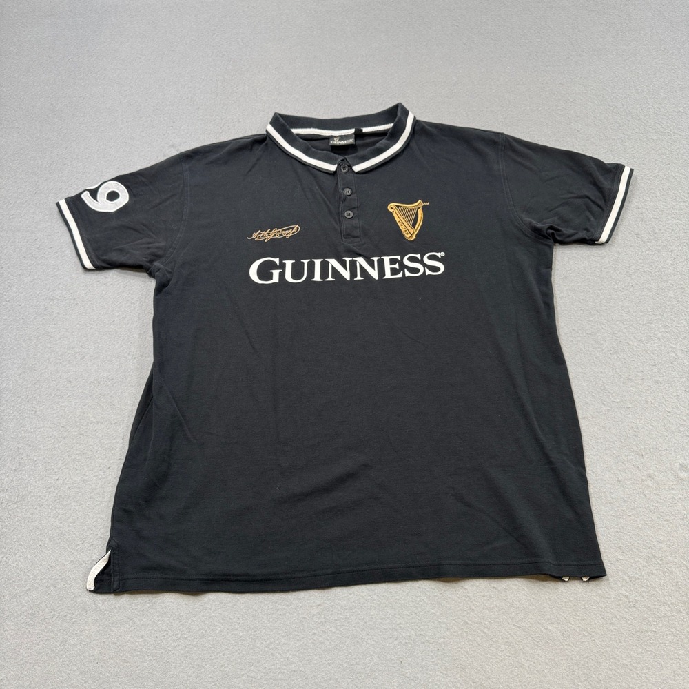 Guinness Polo Rugby Shirt Men's 2XL Black Relaxed Fit Short Sleeve Activewear